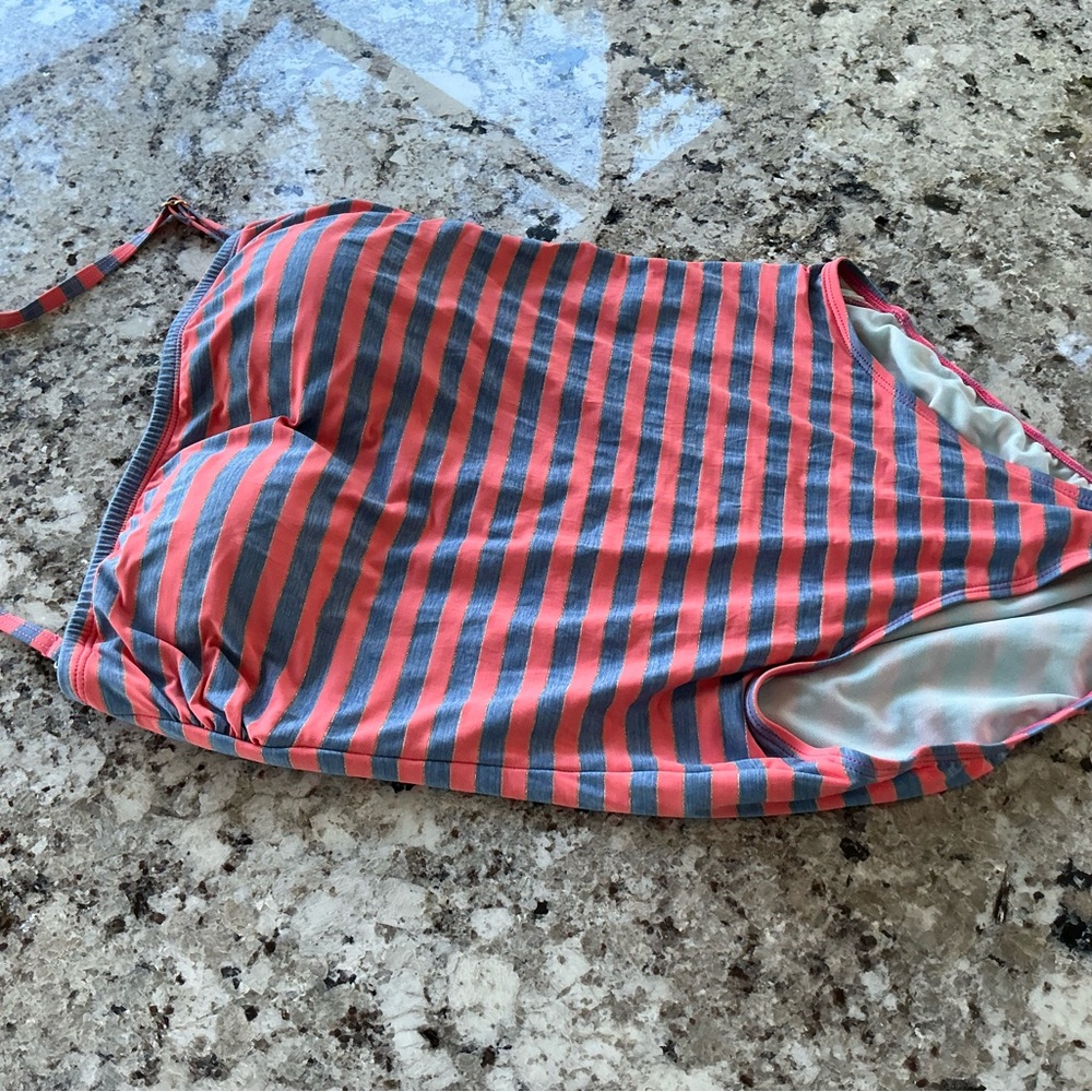 DKNYC Coral and Gray Striped One Piece Swimsuit